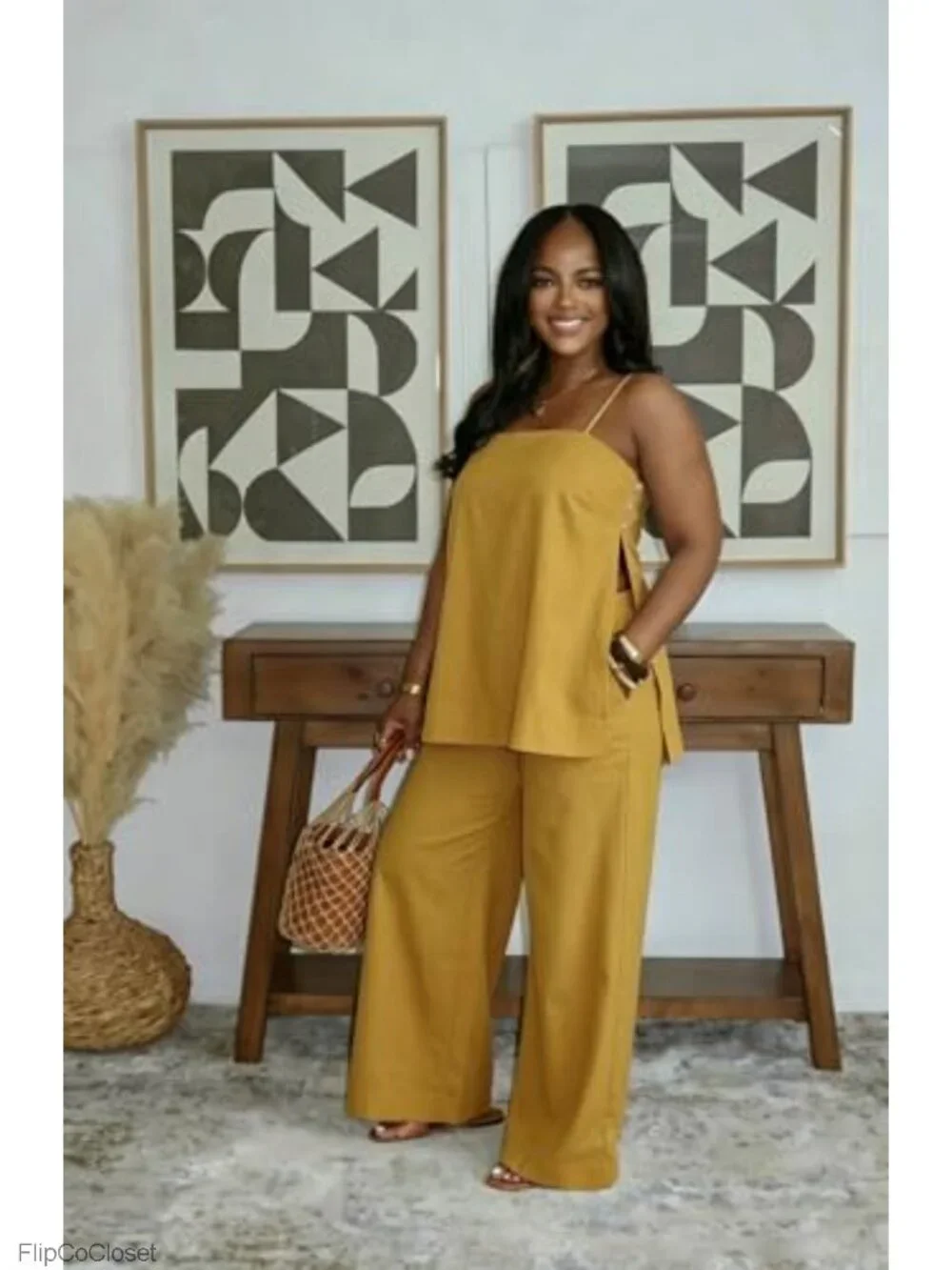 2 Piece Sleeveless Top & Wide Leg Pants Set Women Vacation Clubwear Summer